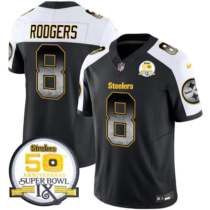 Men's Steelers Arch Smoke 50th Anniversary Of Super Bowl IX Patch Vapor Limited Jersey - All Stitched