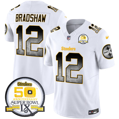 Men's Steelers Arch Smoke 50th Anniversary Of Super Bowl IX Patch Vapor Limited Jersey - All Stitched