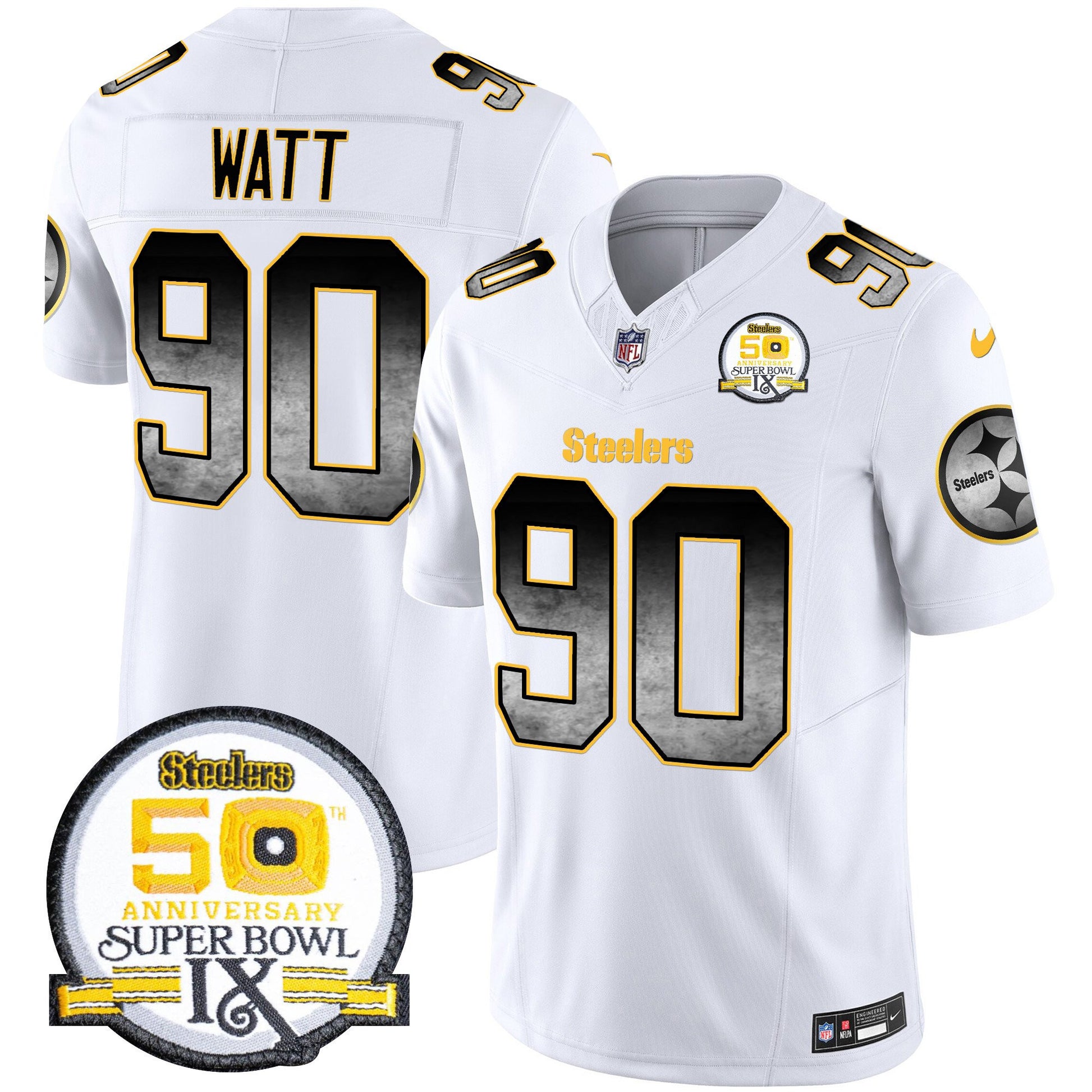 Men's Steelers Arch Smoke 50th Anniversary Of Super Bowl IX Patch Vapor Limited Jersey - All Stitched