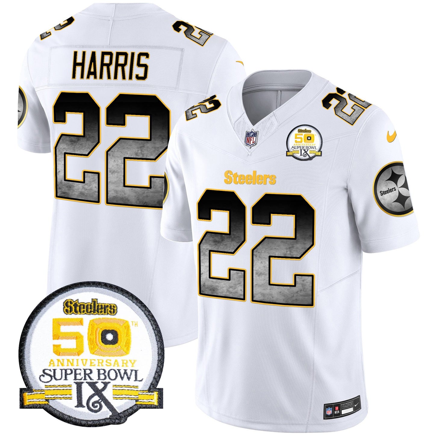 Men's Steelers Arch Smoke 50th Anniversary Of Super Bowl IX Patch Vapor Limited Jersey - All Stitched