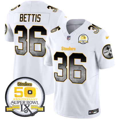 Men's Steelers Arch Smoke 50th Anniversary Of Super Bowl IX Patch Vapor Limited Jersey - All Stitched