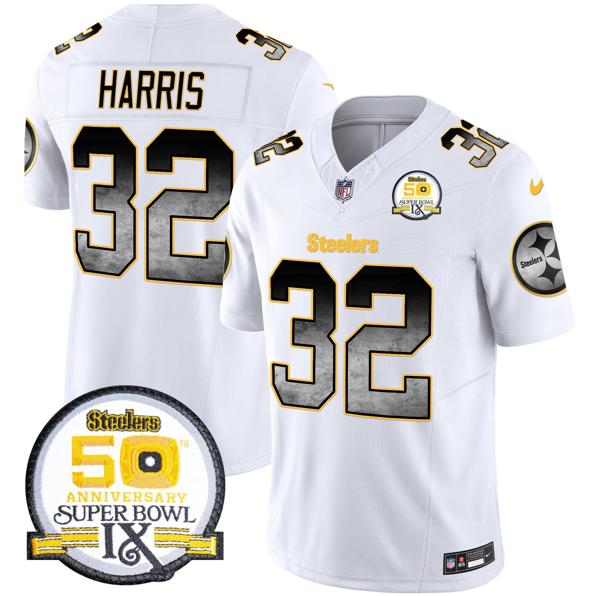 Men's Steelers Arch Smoke 50th Anniversary Of Super Bowl IX Patch Vapor Limited Jersey - All Stitched