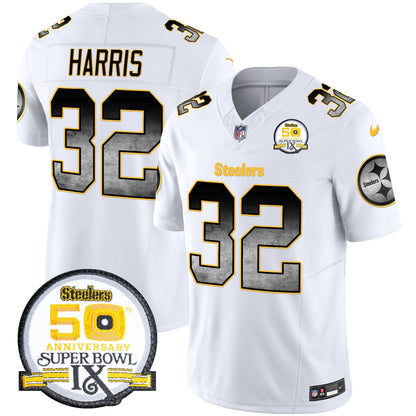 Men's Steelers Arch Smoke 50th Anniversary Of Super Bowl IX Patch Vapor Limited Jersey - All Stitched