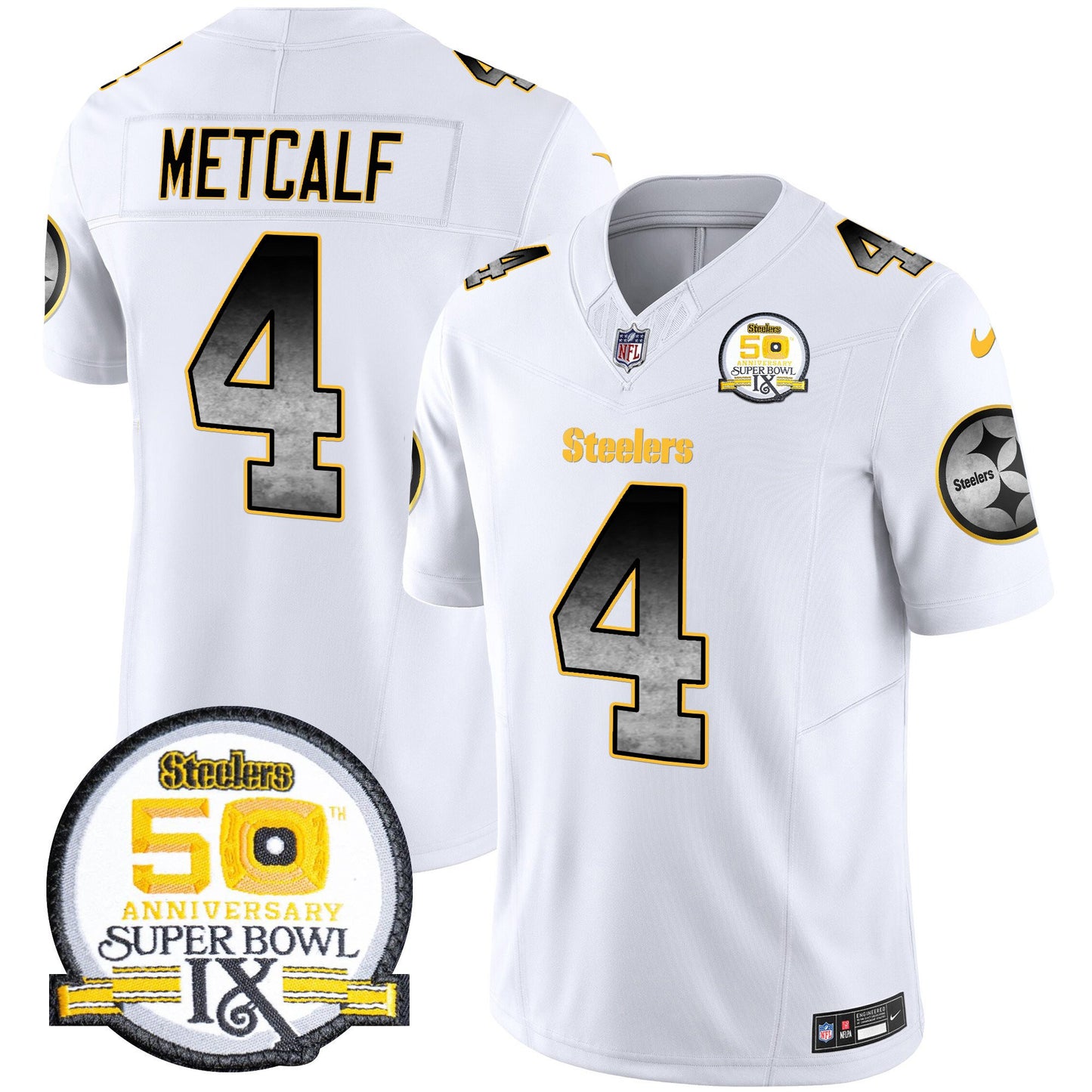 Men's Steelers Arch Smoke 50th Anniversary Of Super Bowl IX Patch Vapor Limited Jersey - All Stitched