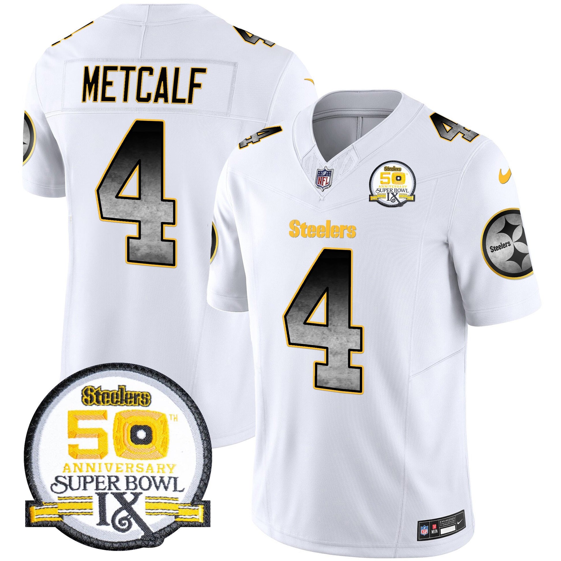 Men's Steelers Arch Smoke 50th Anniversary Of Super Bowl IX Patch Vapor Limited Jersey - All Stitched