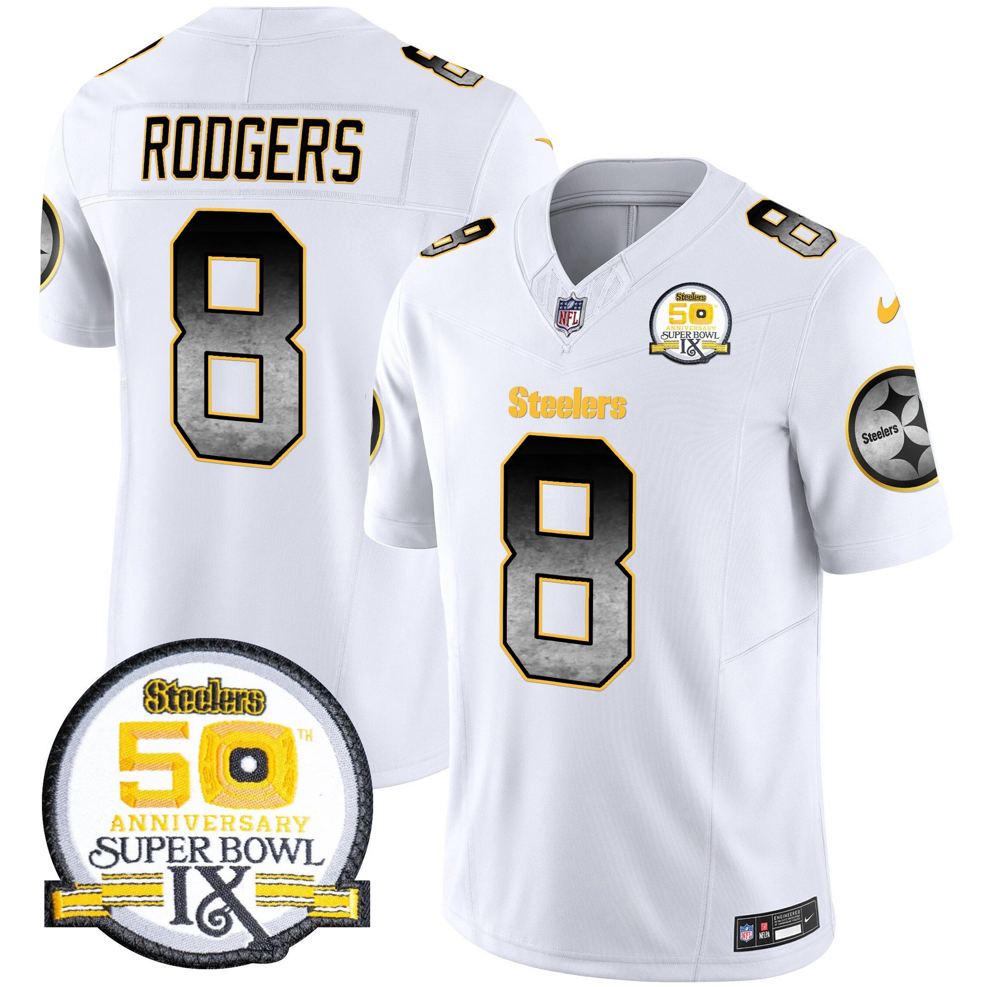 Men's Steelers Arch Smoke 50th Anniversary Of Super Bowl IX Patch Vapor Limited Jersey - All Stitched