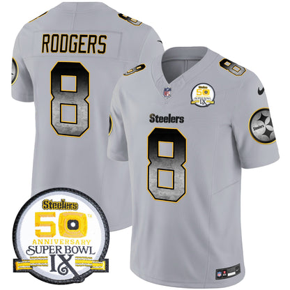 Men's Steelers Arch Smoke 50th Anniversary Of Super Bowl IX Patch Vapor Limited Jersey - All Stitched