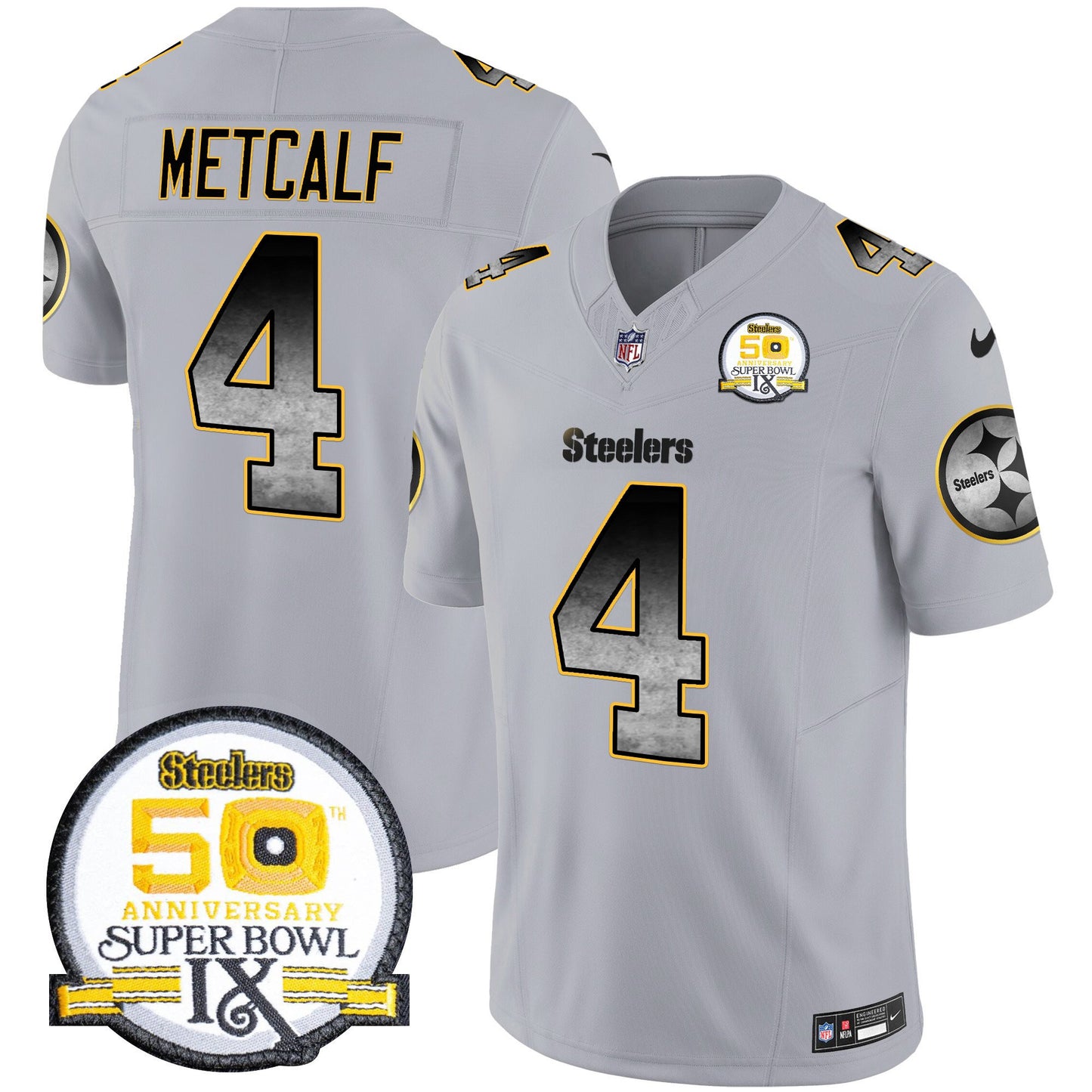 Men's Steelers Arch Smoke 50th Anniversary Of Super Bowl IX Patch Vapor Limited Jersey - All Stitched