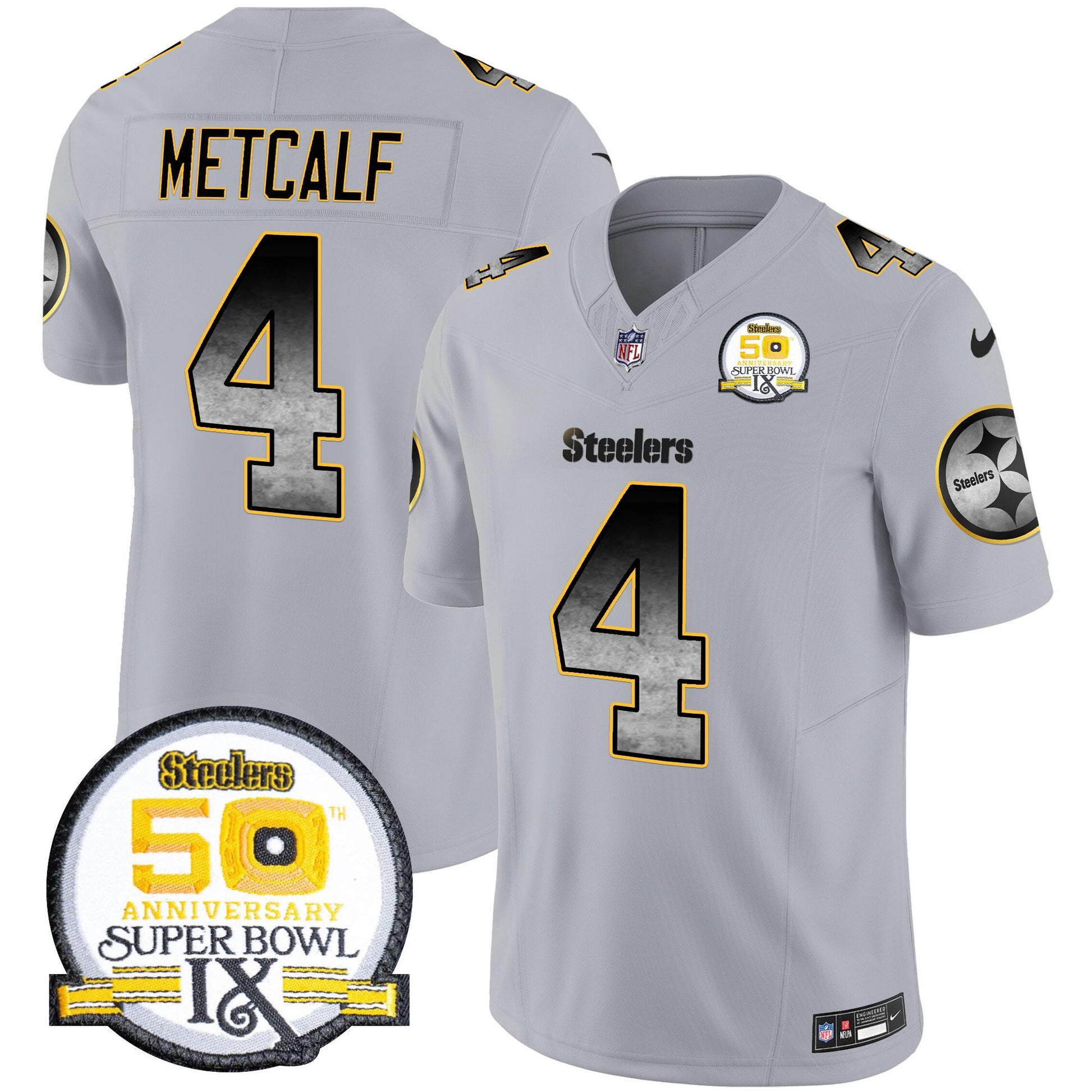 Men's Steelers Arch Smoke 50th Anniversary Of Super Bowl IX Patch Vapor Limited Jersey - All Stitched