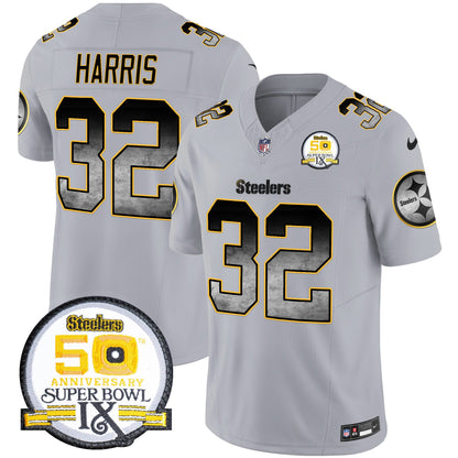 Men's Steelers Arch Smoke 50th Anniversary Of Super Bowl IX Patch Vapor Limited Jersey - All Stitched