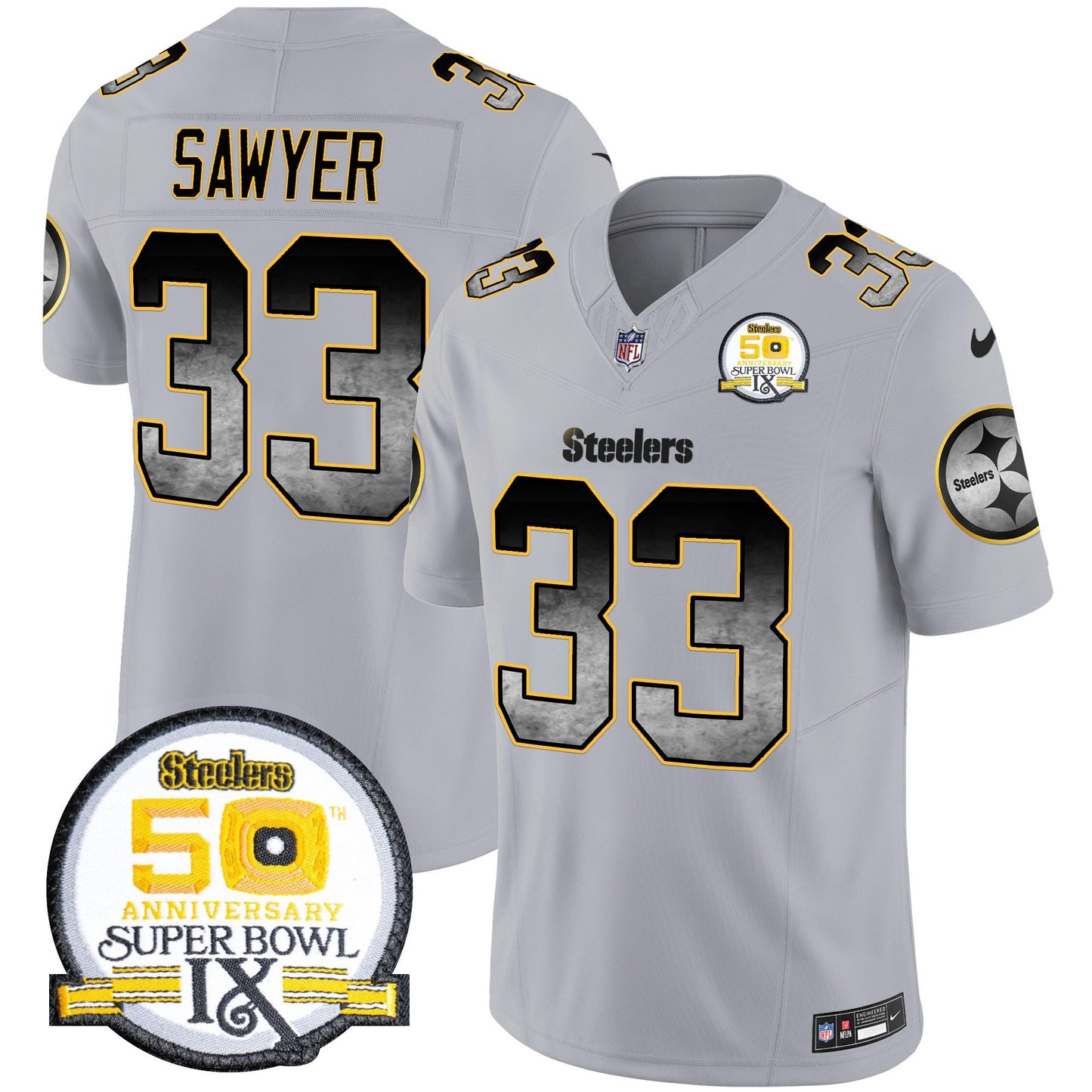 Men's Steelers Arch Smoke 50th Anniversary Of Super Bowl IX Patch Vapor Limited Jersey - All Stitched
