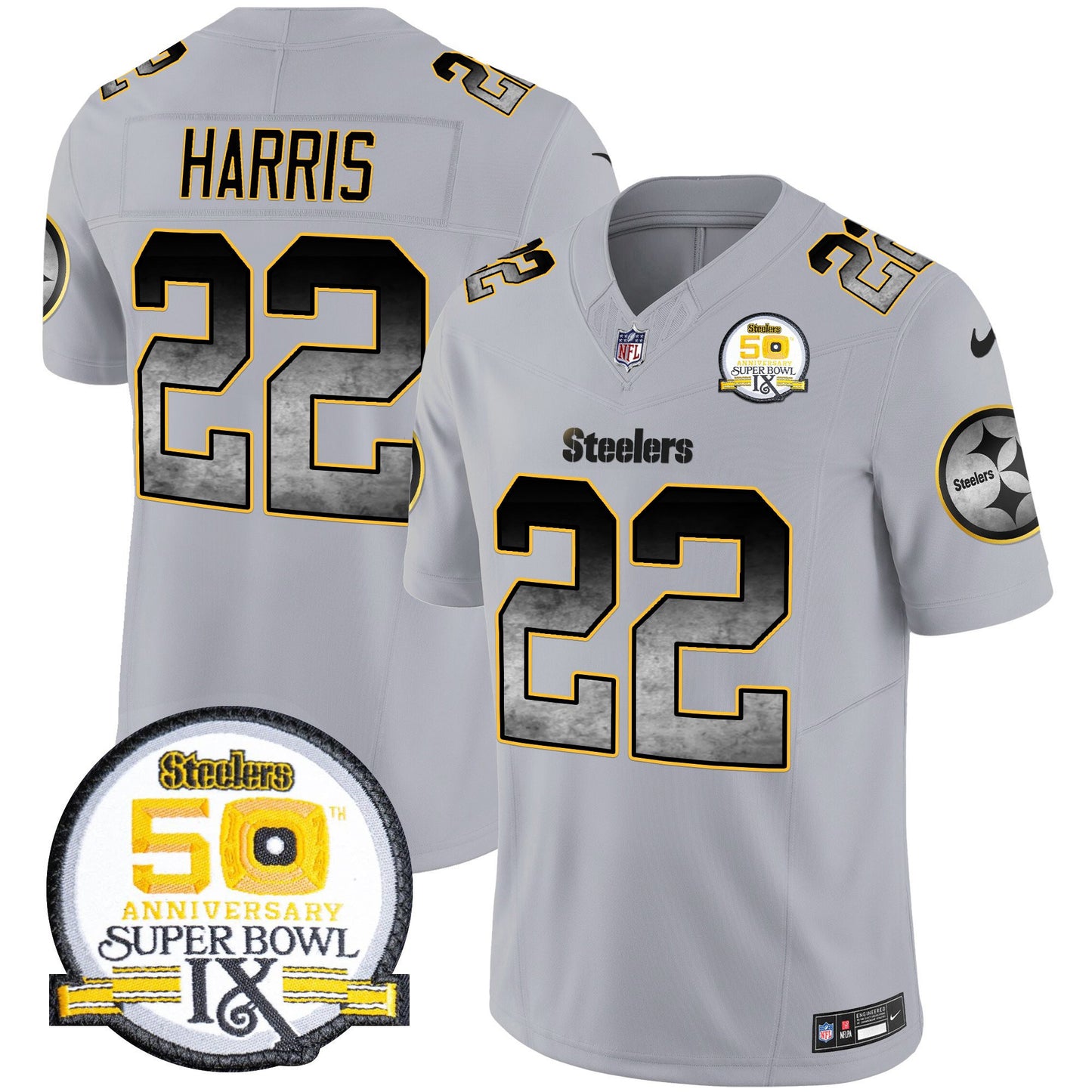 Men's Steelers Arch Smoke 50th Anniversary Of Super Bowl IX Patch Vapor Limited Jersey - All Stitched