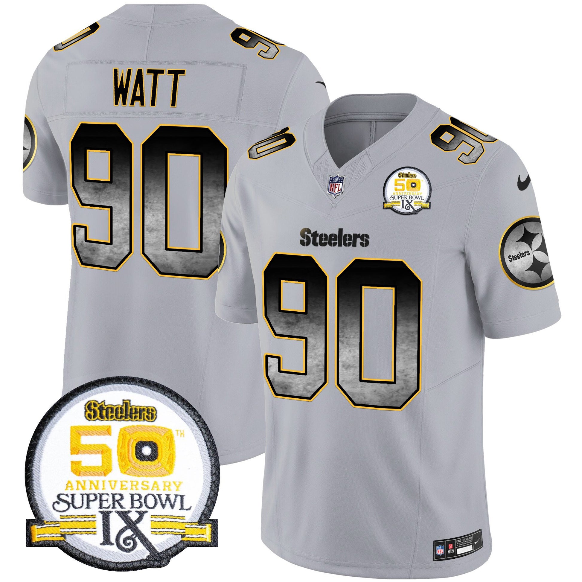 Men's Steelers Arch Smoke 50th Anniversary Of Super Bowl IX Patch Vapor Limited Jersey - All Stitched