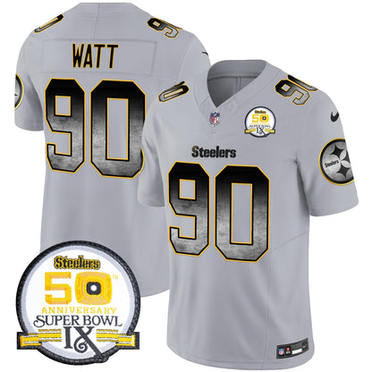 Men's Steelers Arch Smoke 50th Anniversary Of Super Bowl IX Patch Vapor Limited Jersey - All Stitched