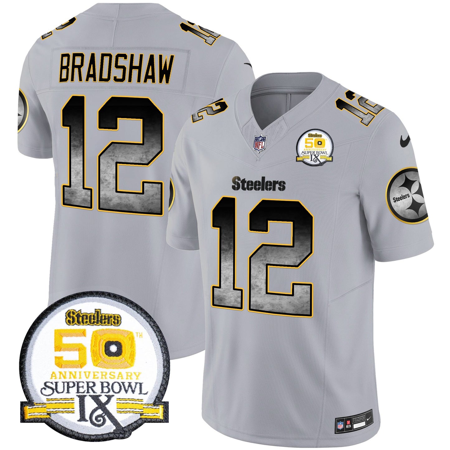 Men's Steelers Arch Smoke 50th Anniversary Of Super Bowl IX Patch Vapor Limited Jersey - All Stitched