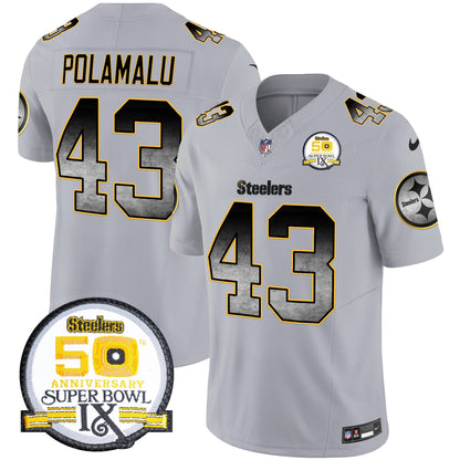 Men's Steelers Arch Smoke 50th Anniversary Of Super Bowl IX Patch Vapor Limited Jersey - All Stitched