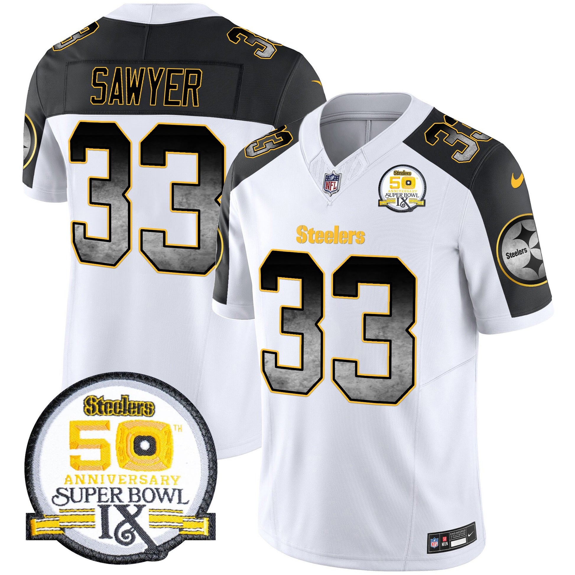 Men's Steelers Arch Smoke 50th Anniversary Of Super Bowl IX Patch Vapor Limited Jersey - All Stitched