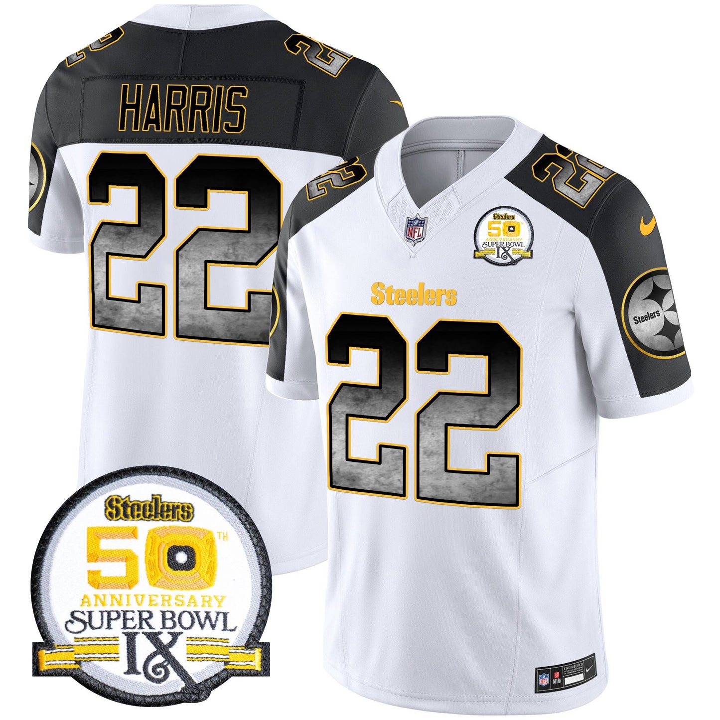Men's Steelers Arch Smoke 50th Anniversary Of Super Bowl IX Patch Vapor Limited Jersey - All Stitched