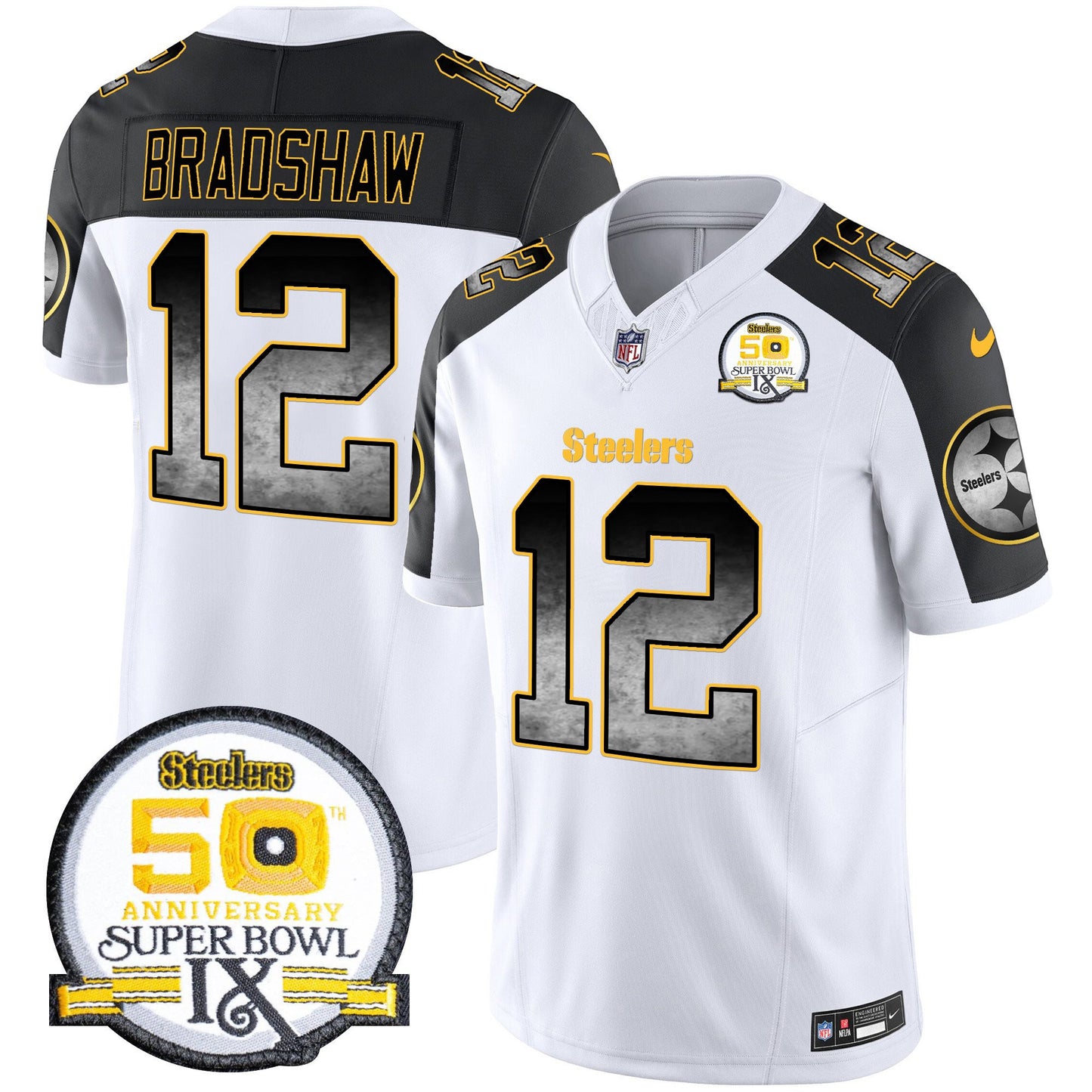 Men's Steelers Arch Smoke 50th Anniversary Of Super Bowl IX Patch Vapor Limited Jersey - All Stitched