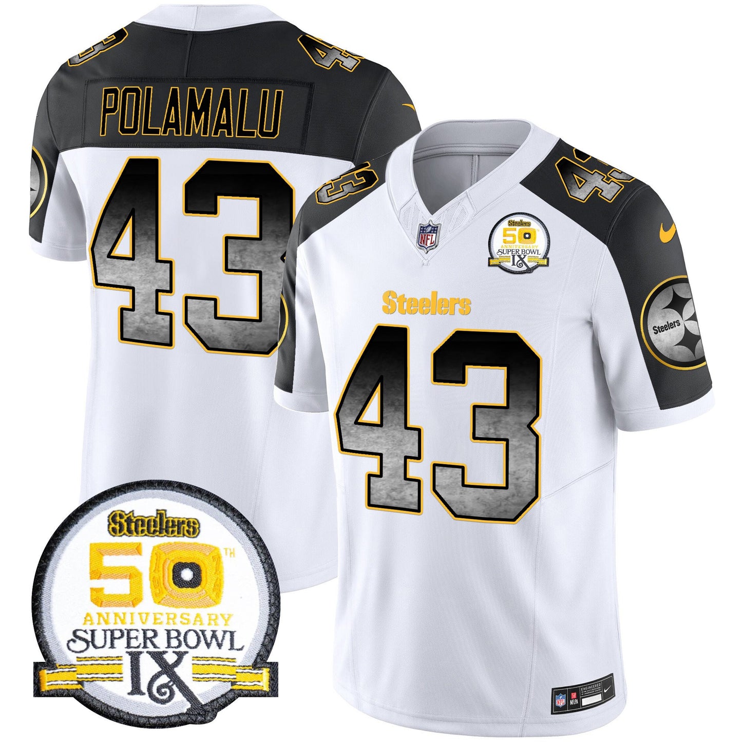 Men's Steelers Arch Smoke 50th Anniversary Of Super Bowl IX Patch Vapor Limited Jersey - All Stitched