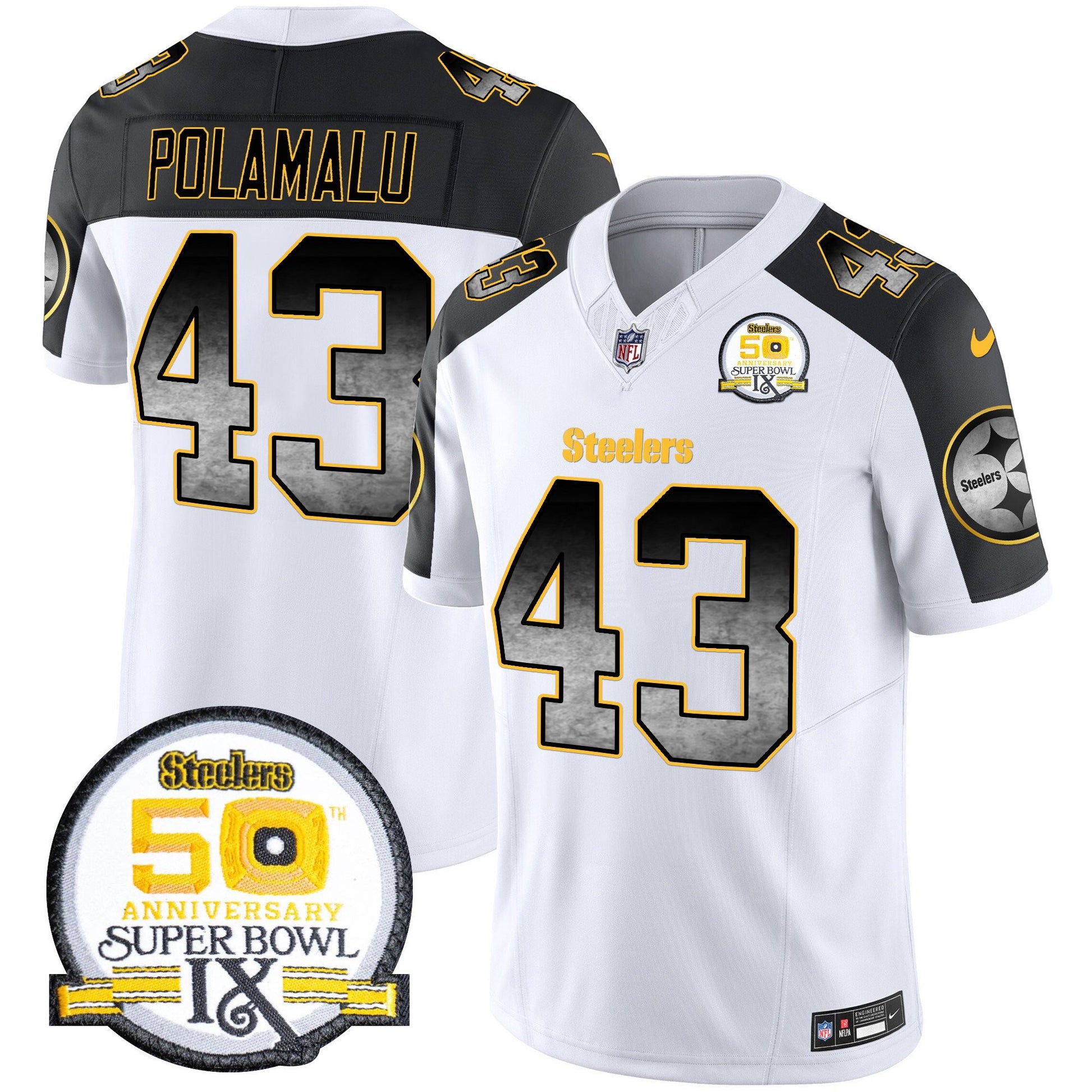 Men's Steelers Arch Smoke 50th Anniversary Of Super Bowl IX Patch Vapor Limited Jersey - All Stitched