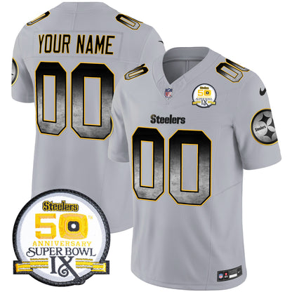 Steelers Arch Smoke 50th Anniversary Of Super Bowl IX Patch Vapor Limited Custom Jersey - All Stitched