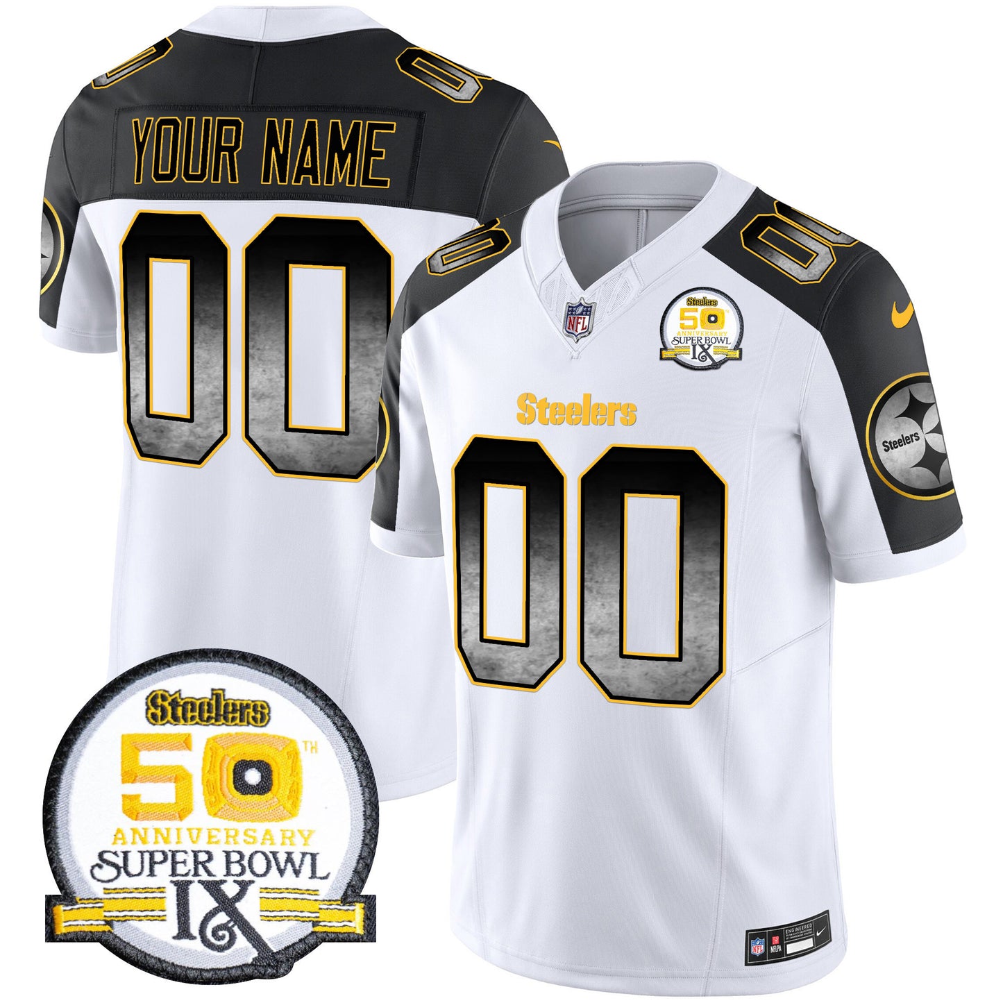 Steelers Arch Smoke 50th Anniversary Of Super Bowl IX Patch Vapor Limited Custom Jersey - All Stitched