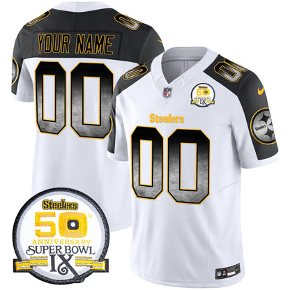 Steelers Arch Smoke 50th Anniversary Of Super Bowl IX Patch Vapor Limited Custom Jersey - All Stitched