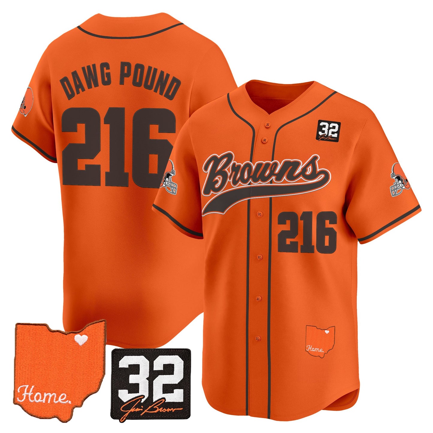 Men's Cleveland Browns '#32 Jim Brown Memorial & Home Patch' Vapor Baseball Jersey - All Stitched