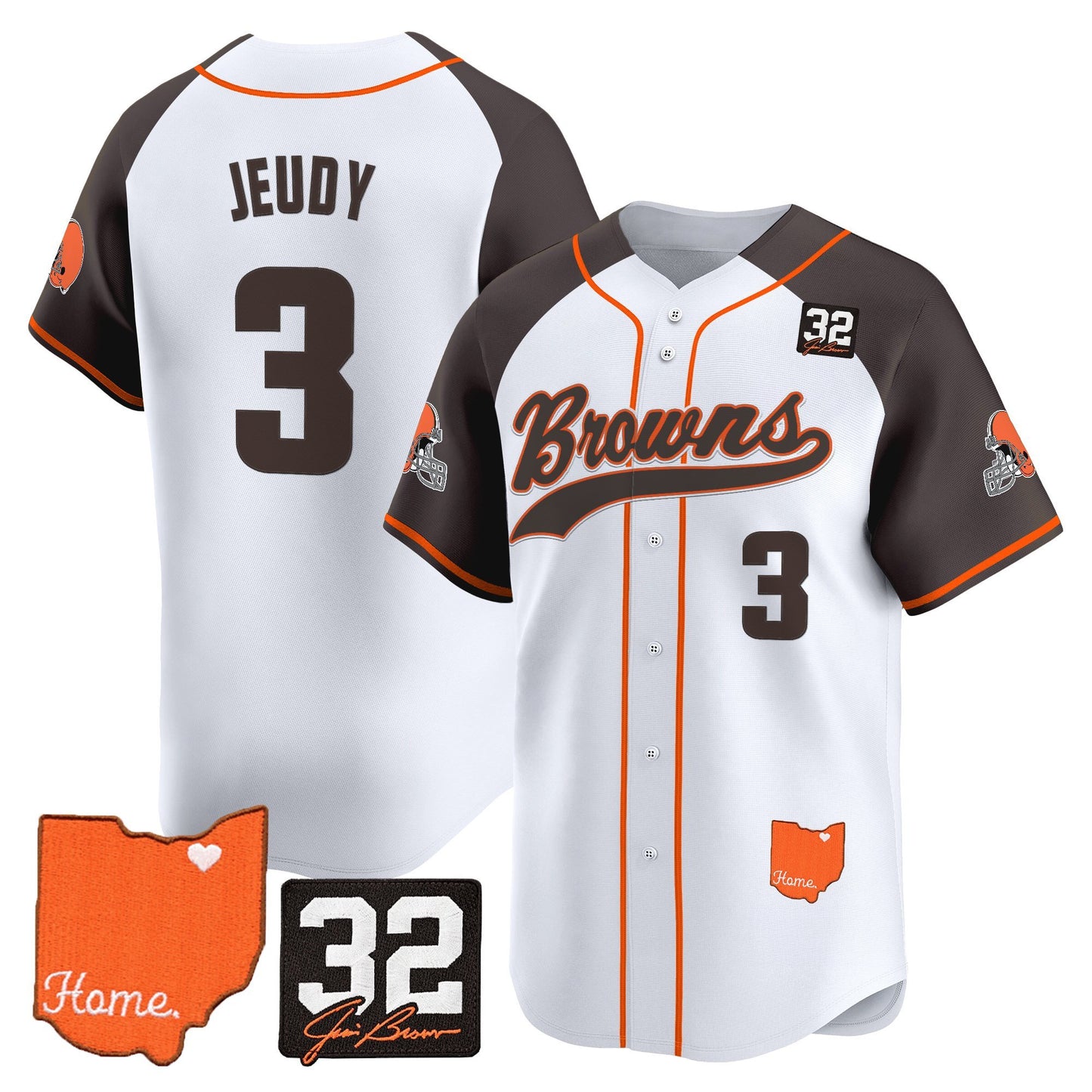 Men's Cleveland Browns '#32 Jim Brown Memorial & Home Patch' Vapor Baseball Jersey - All Stitched