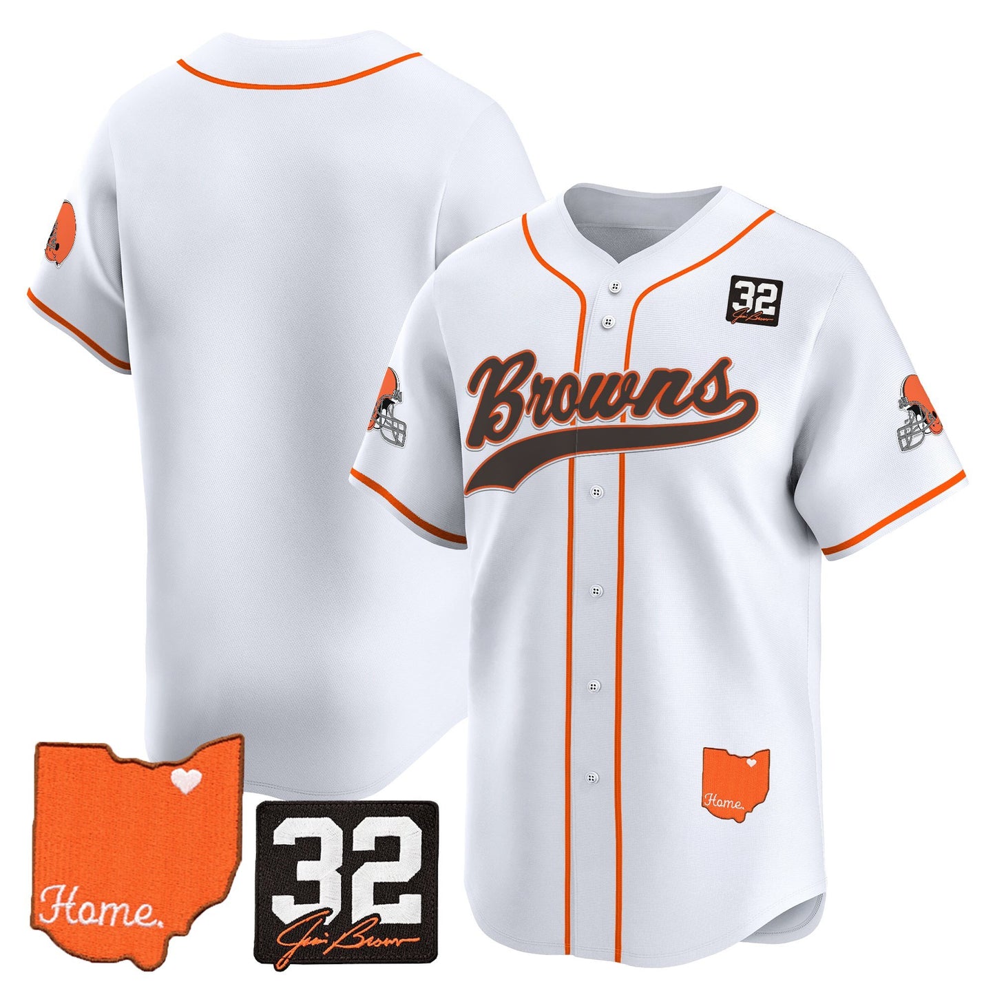 Men's Cleveland Browns '#32 Jim Brown Memorial & Home Patch' Vapor Baseball Jersey - All Stitched