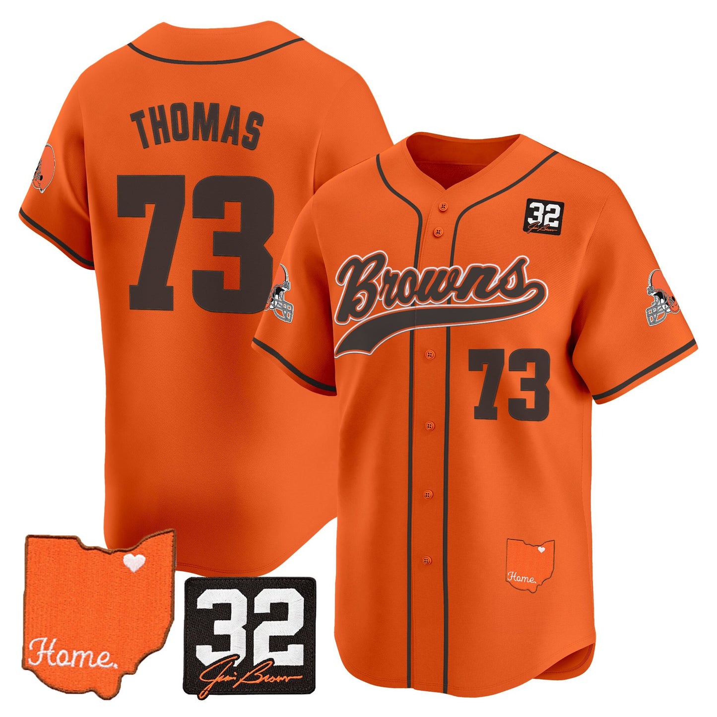 Men's Cleveland Browns '#32 Jim Brown Memorial & Home Patch' Vapor Baseball Jersey - All Stitched