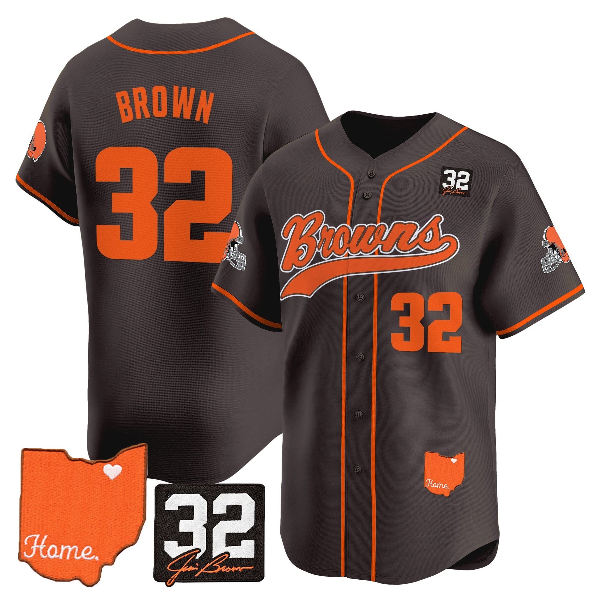 Men's Cleveland Browns '#32 Jim Brown Memorial & Home Patch' Vapor Baseball Jersey - All Stitched