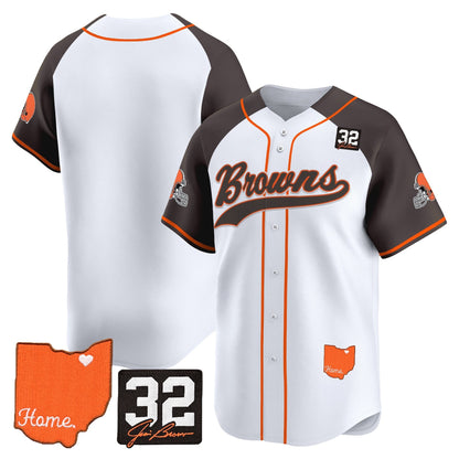 Men's Cleveland Browns '#32 Jim Brown Memorial & Home Patch' Vapor Baseball Jersey - All Stitched