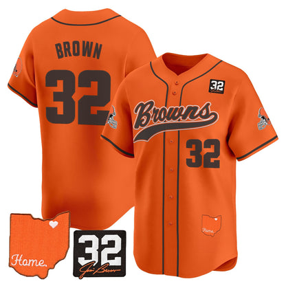 Men's Cleveland Browns '#32 Jim Brown Memorial & Home Patch' Vapor Baseball Jersey - All Stitched