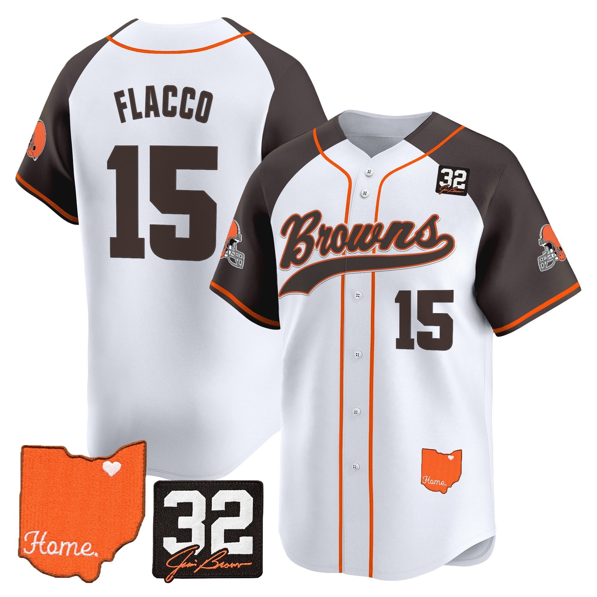 Men's Cleveland Browns '#32 Jim Brown Memorial & Home Patch' Vapor Baseball Jersey - All Stitched