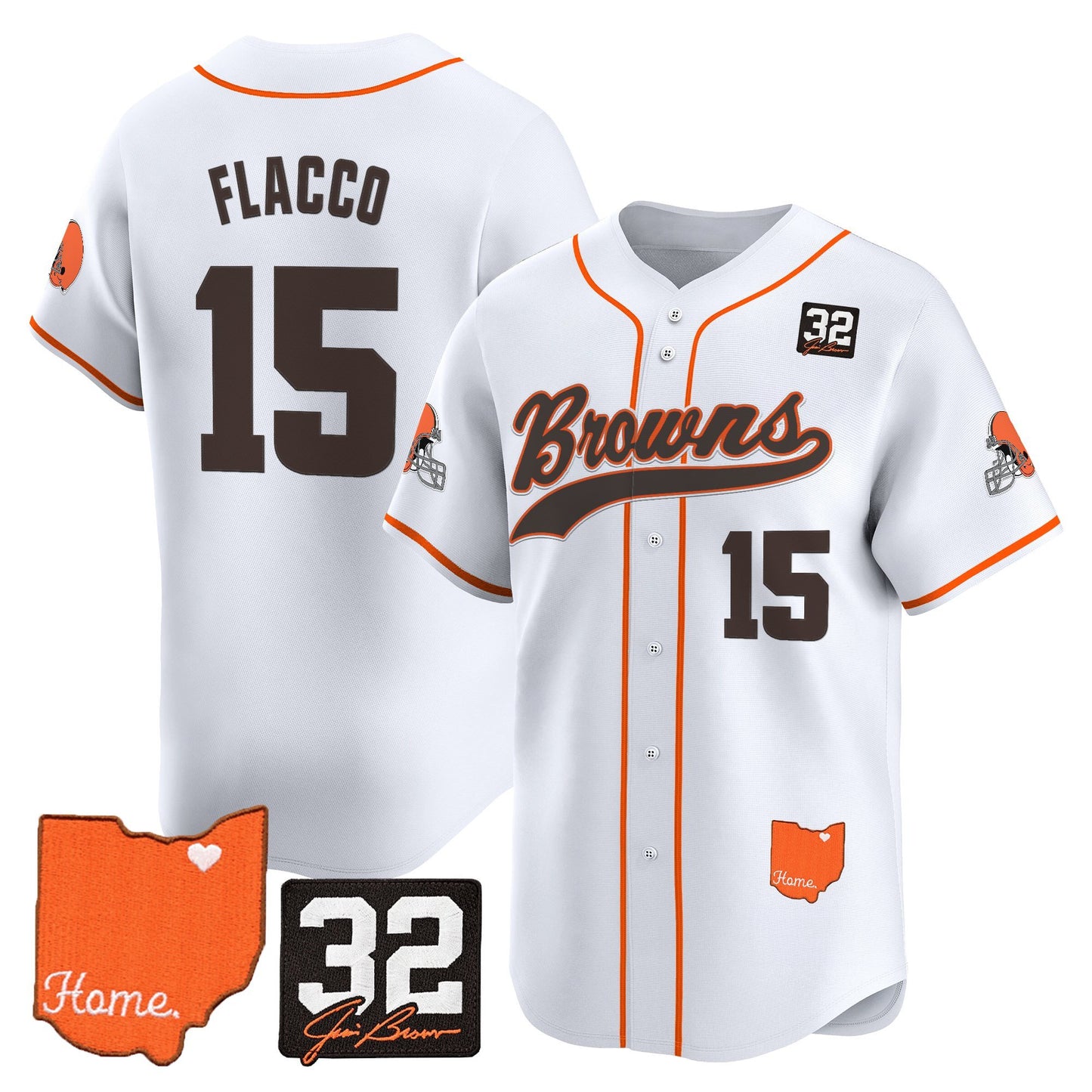 Men's Cleveland Browns '#32 Jim Brown Memorial & Home Patch' Vapor Baseball Jersey - All Stitched