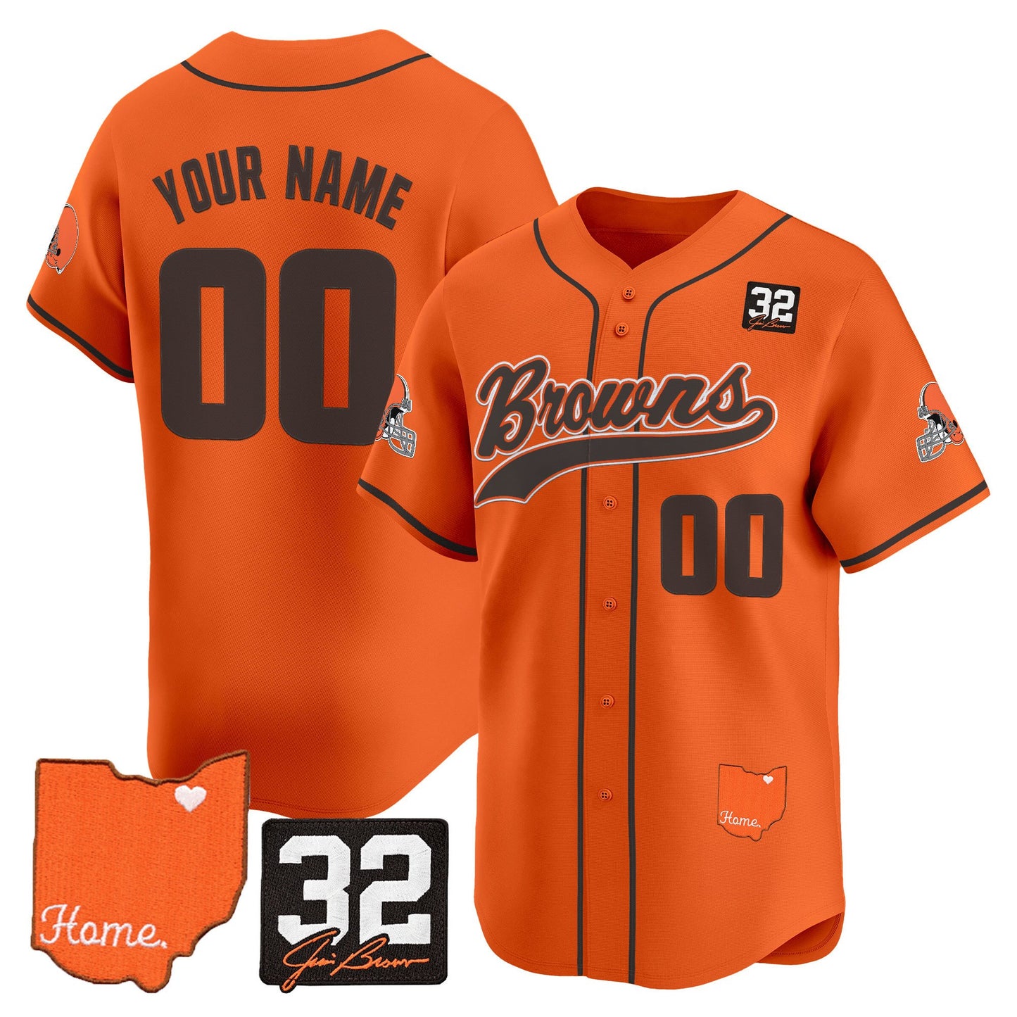 Cleveland Browns '#32 Jim Brown Memorial & Home Patch' Vapor Baseball Custom Jersey - All Stitched