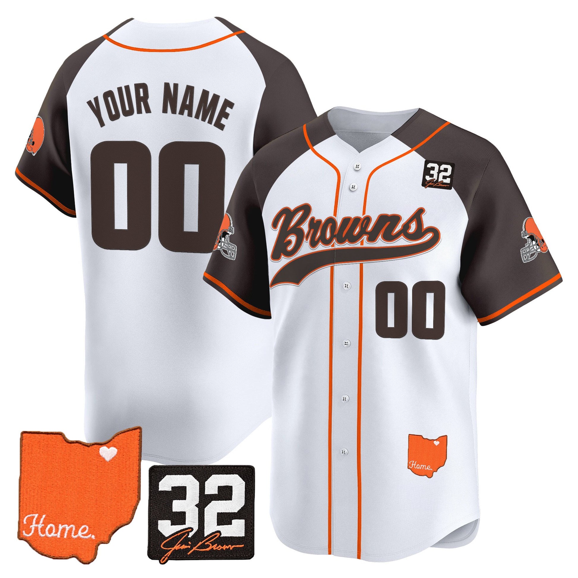 Cleveland Browns '#32 Jim Brown Memorial & Home Patch' Vapor Baseball Custom Jersey - All Stitched