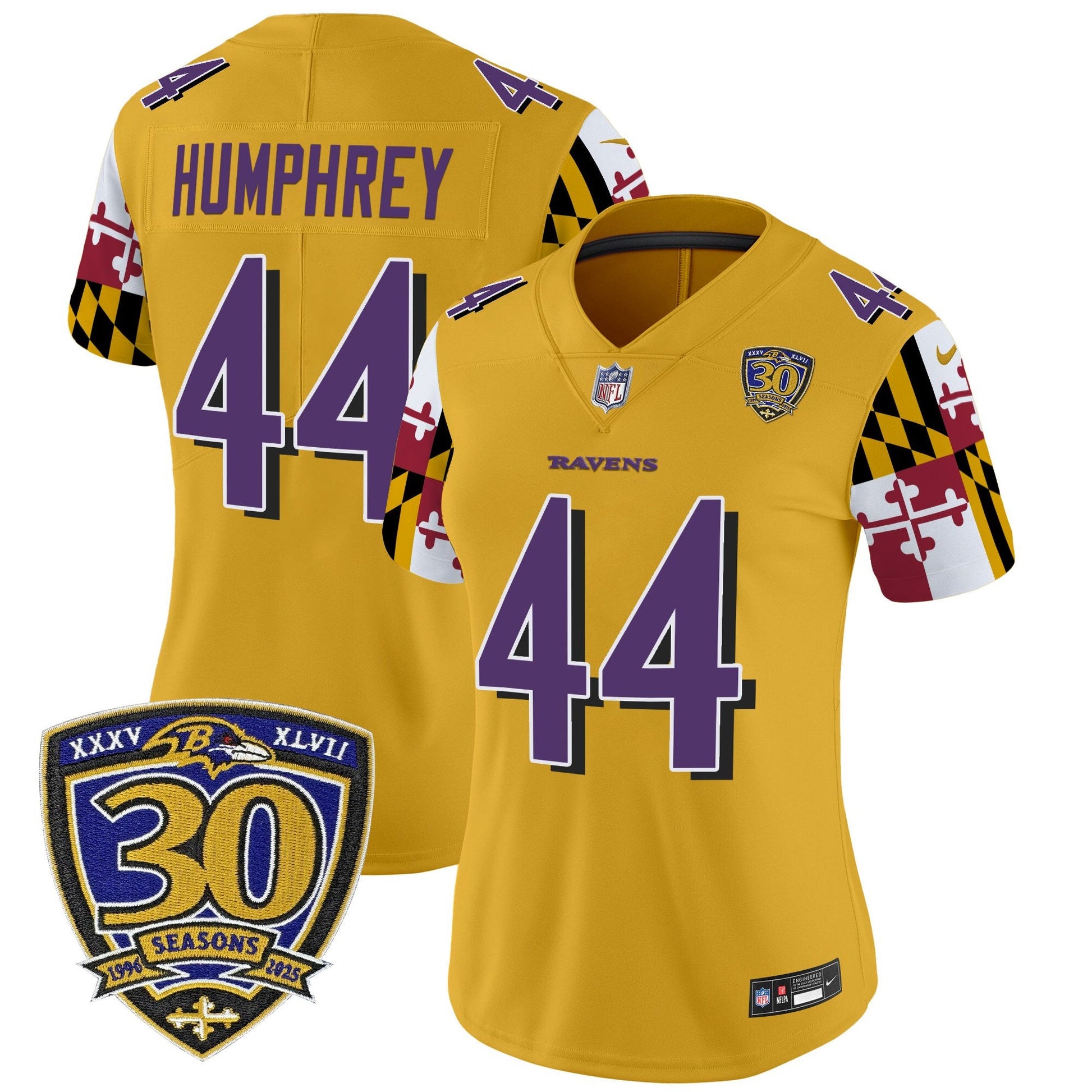 Women's Baltimore Ravens 'Maryland Flag Edition' Vapor Limited Jersey - 30th Anniversary Patch - All Stitched