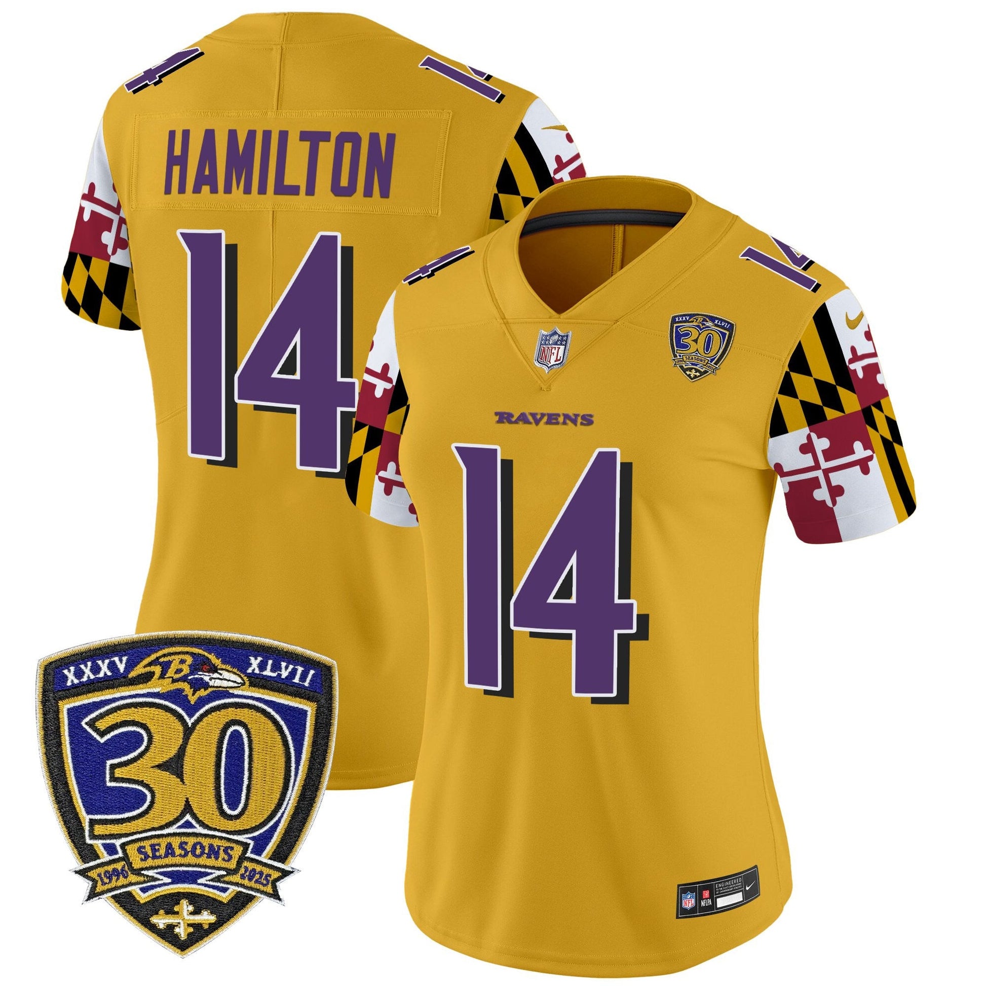 Women's Baltimore Ravens 'Maryland Flag Edition' Vapor Limited Jersey - 30th Anniversary Patch - All Stitched