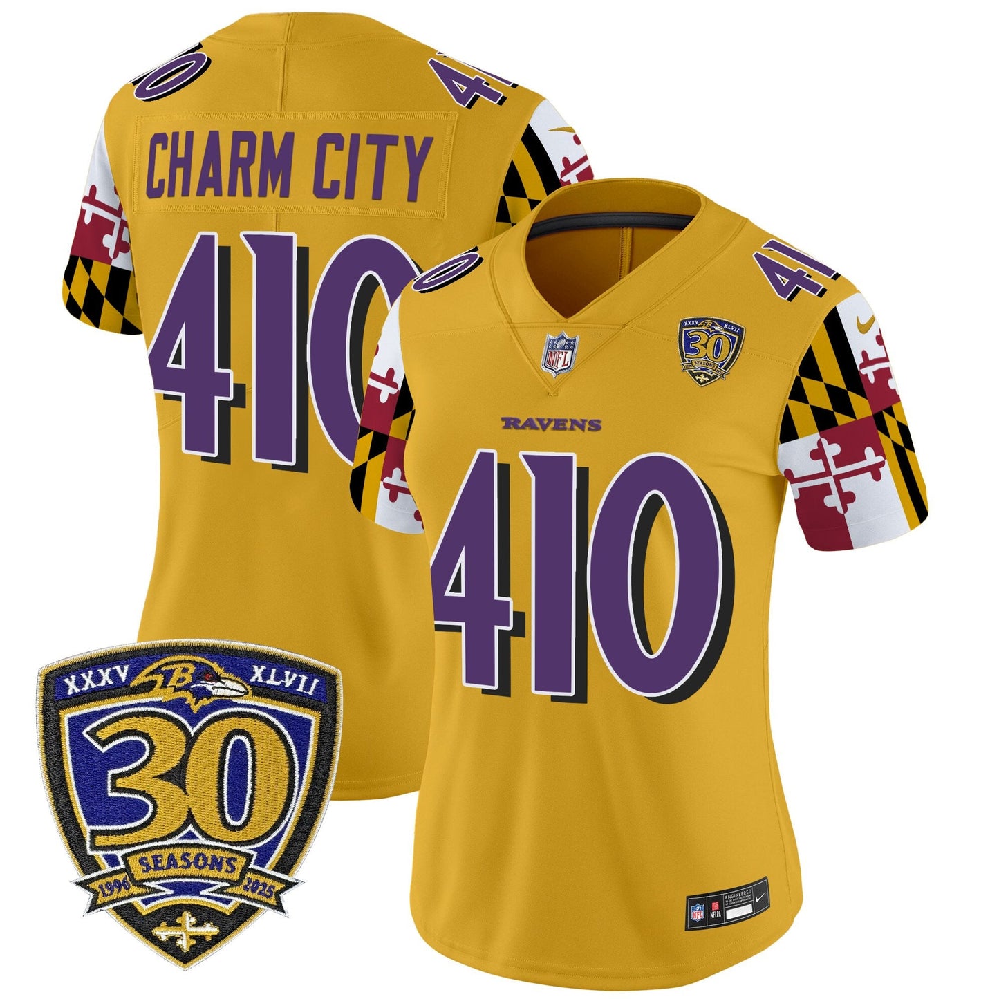 Women's Baltimore Ravens 'Maryland Flag Edition' Vapor Limited Jersey - 30th Anniversary Patch - All Stitched