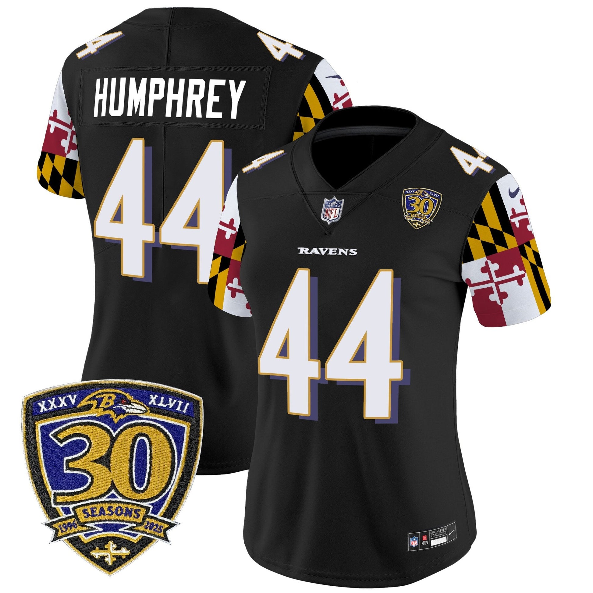 Women's Baltimore Ravens 'Maryland Flag Edition' Vapor Limited Jersey - 30th Anniversary Patch - All Stitched