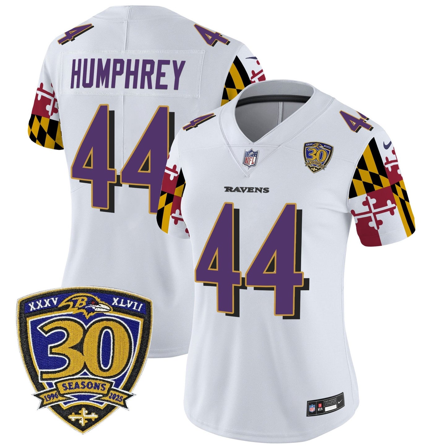 Women's Baltimore Ravens 'Maryland Flag Edition' Vapor Limited Jersey - 30th Anniversary Patch - All Stitched