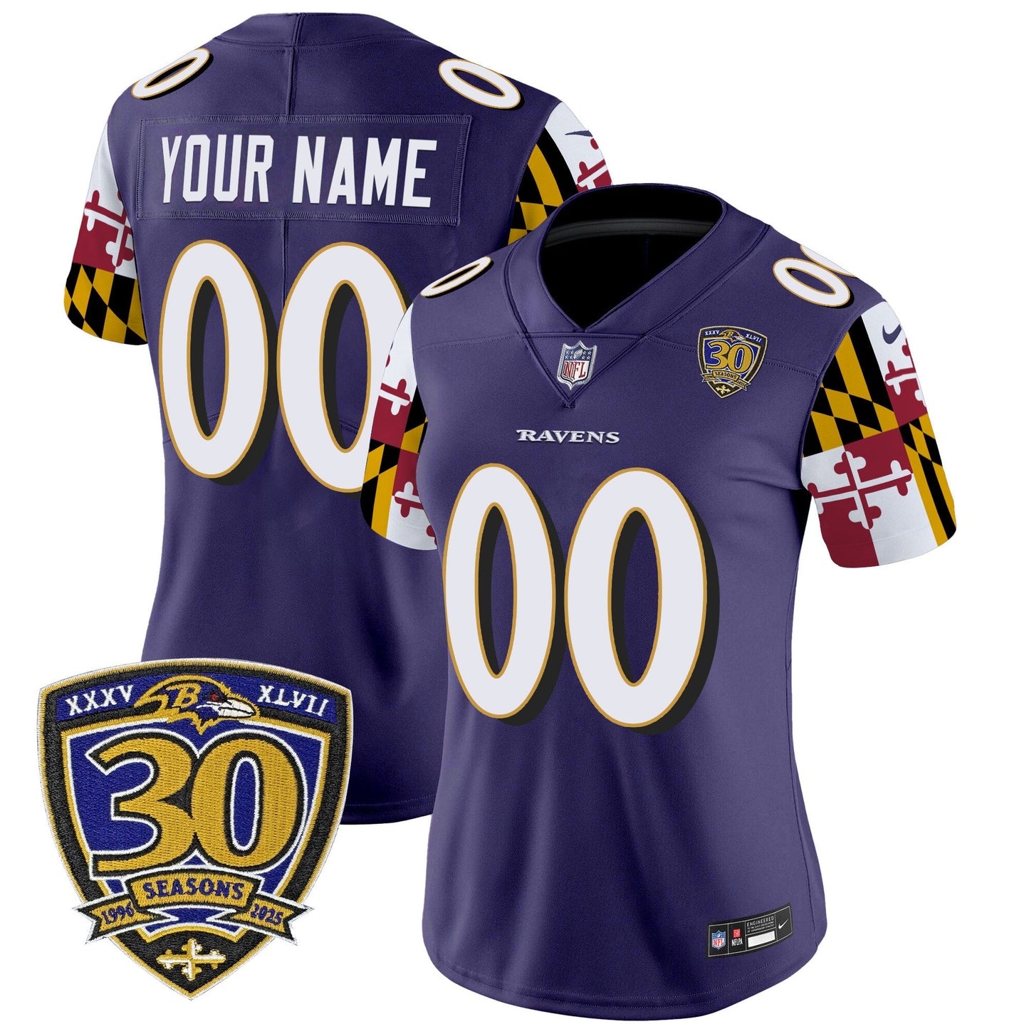 Baltimore Ravens 'Maryland Flag Edition' Vapor Limited Custom Jersey - 30th Anniversary Patch - All Stitched