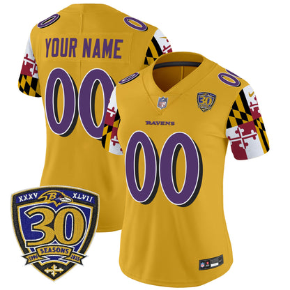 Baltimore Ravens 'Maryland Flag Edition' Vapor Limited Custom Jersey - 30th Anniversary Patch - All Stitched