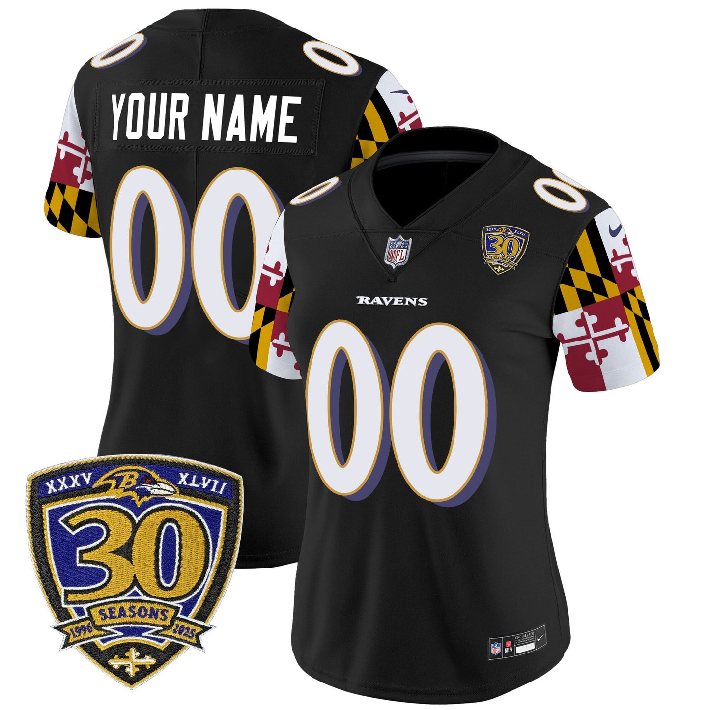 Baltimore Ravens 'Maryland Flag Edition' Vapor Limited Custom Jersey - 30th Anniversary Patch - All Stitched