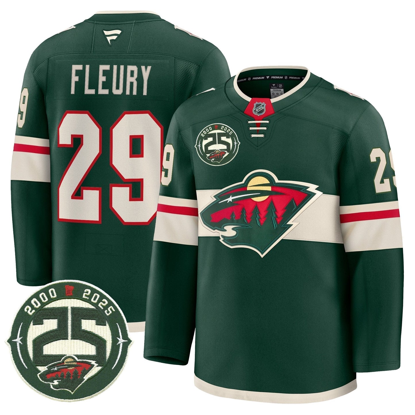 Men's Minnesota Wild 25th Anniversary Patch Premium Jersey - All Stitched
