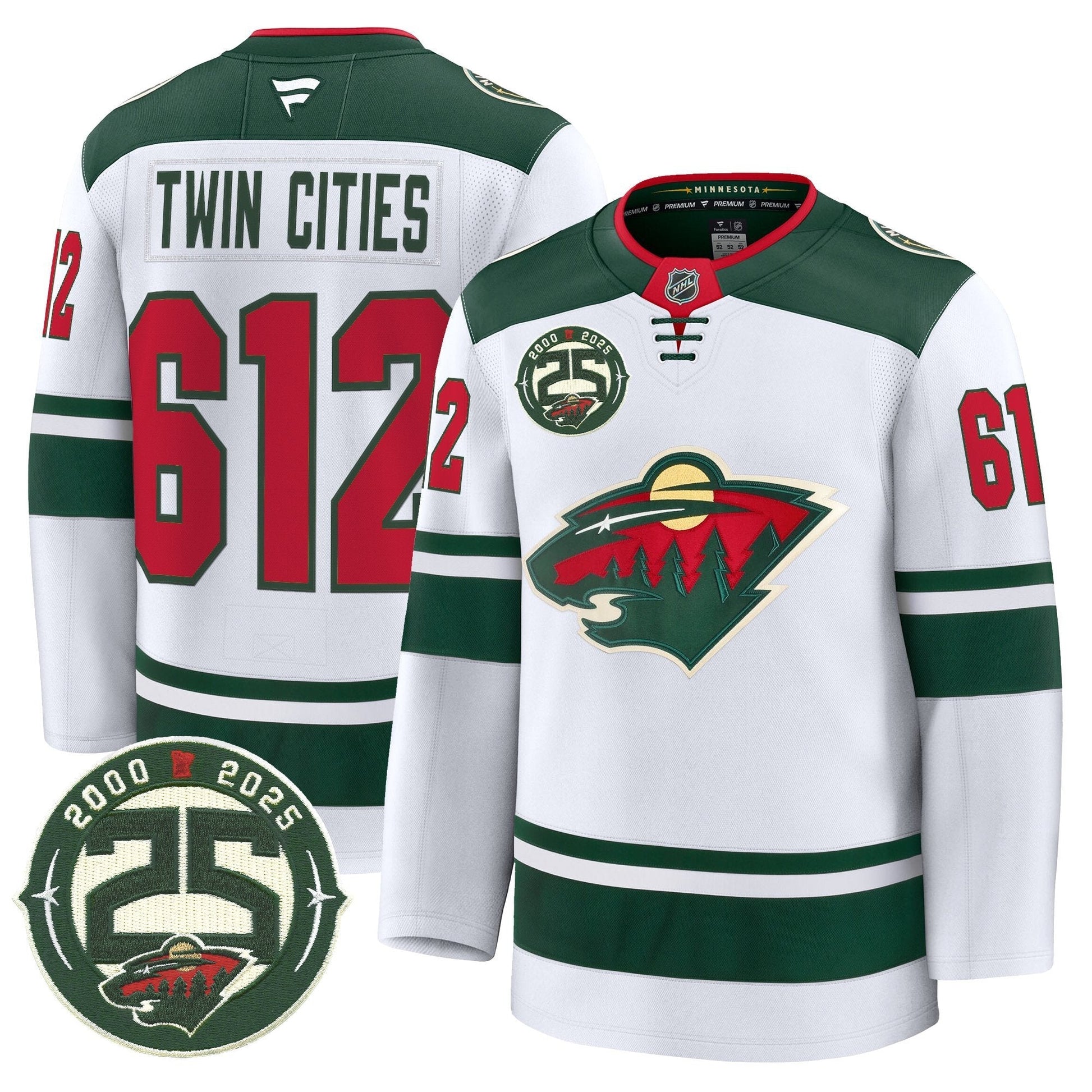Men's Minnesota Wild 25th Anniversary Patch Premium Jersey - All Stitched
