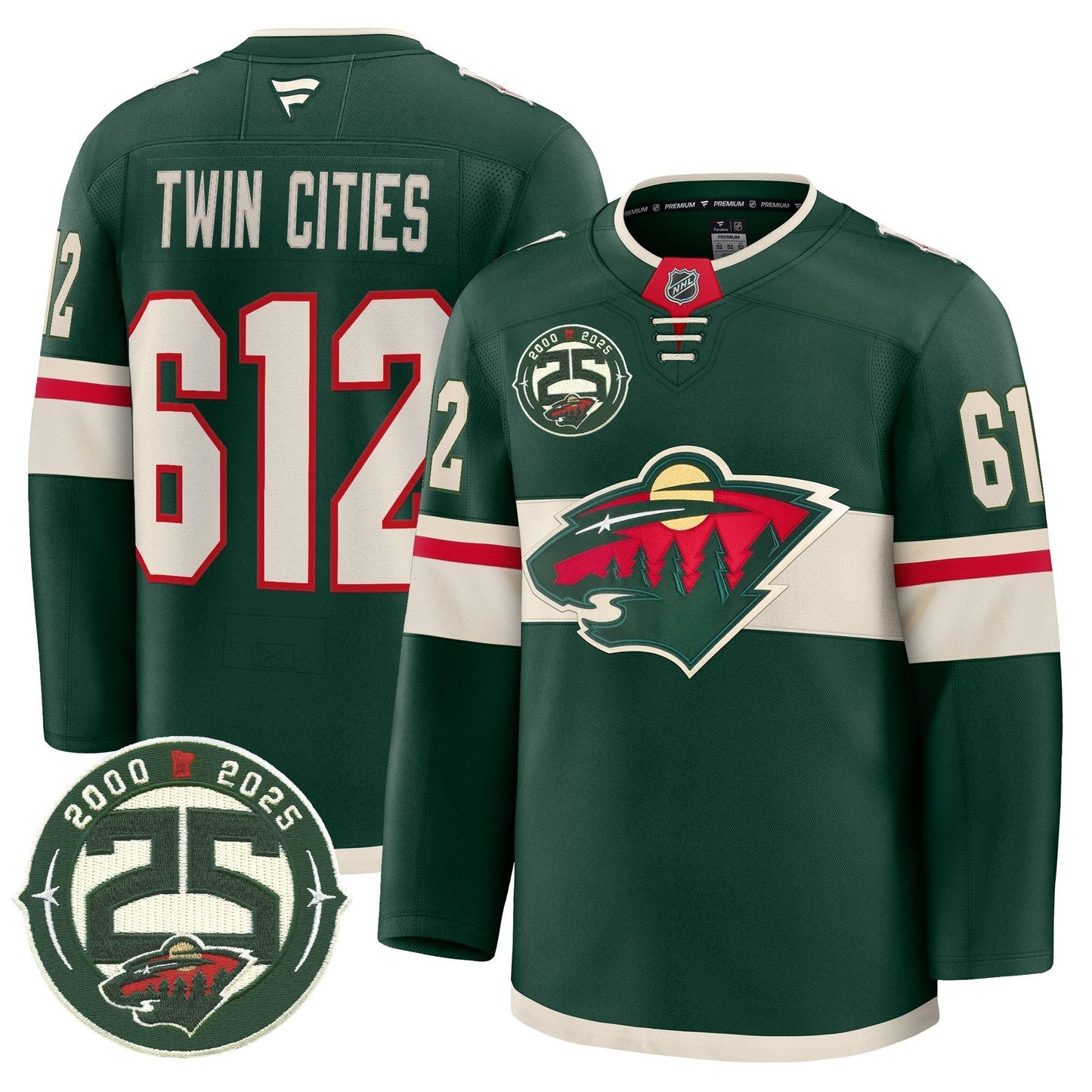 Men's Minnesota Wild 25th Anniversary Patch Premium Jersey - All Stitched